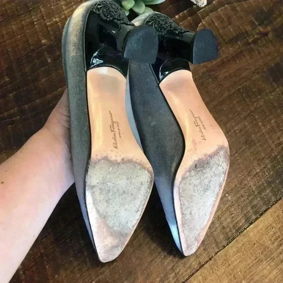 Salvatore Ferragamo | Satin Pewter Heels - Picture 6 of 7